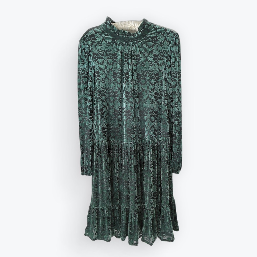 Beautiful Maison Tara Dress Burnout Velvet Green Black 8